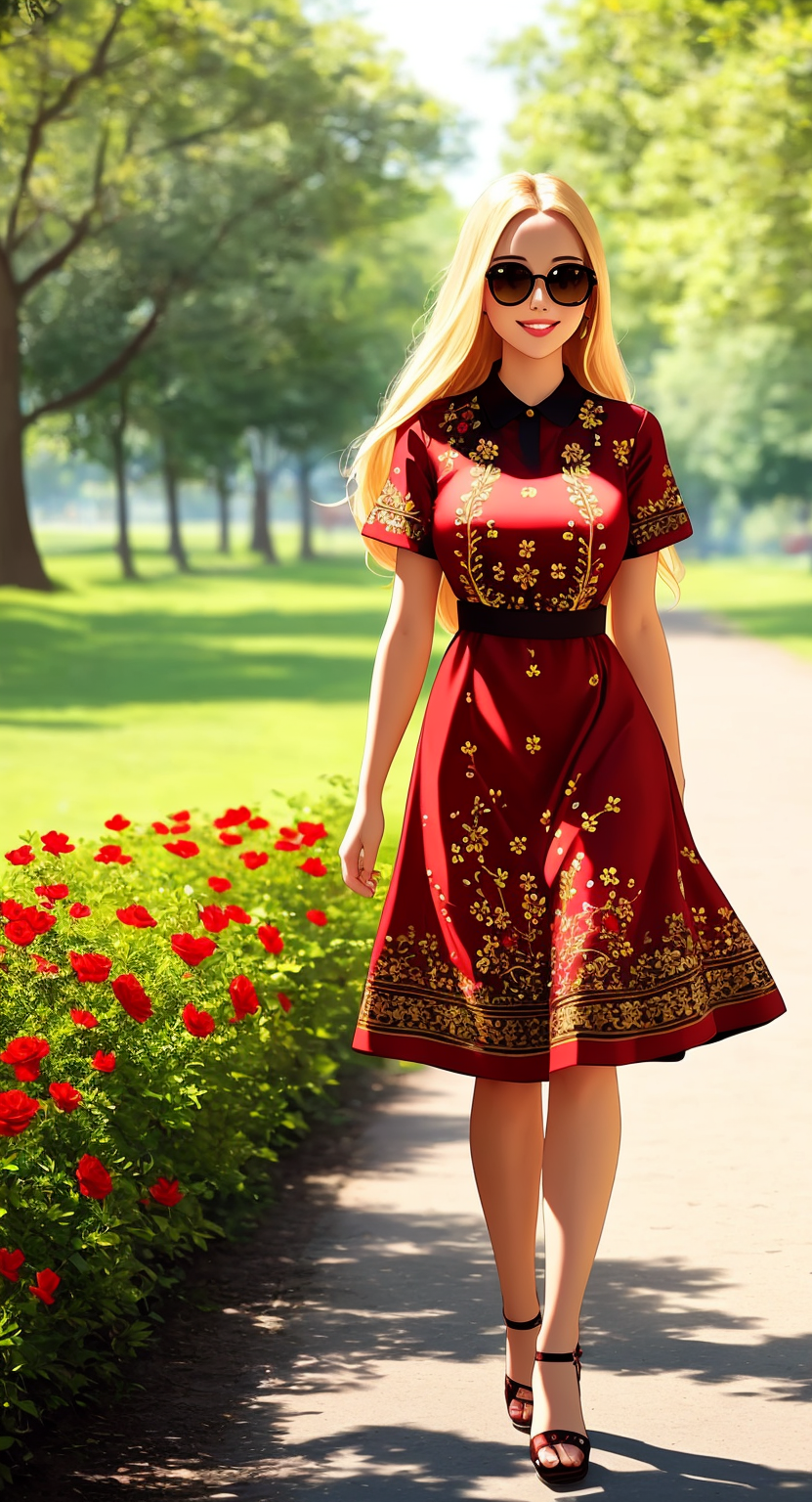 03648-4028917363-Masterpiece, 4K, superb quality, analog style, woman wearing a long black summer dress,red flower pattern,golden embroidery, sun.png